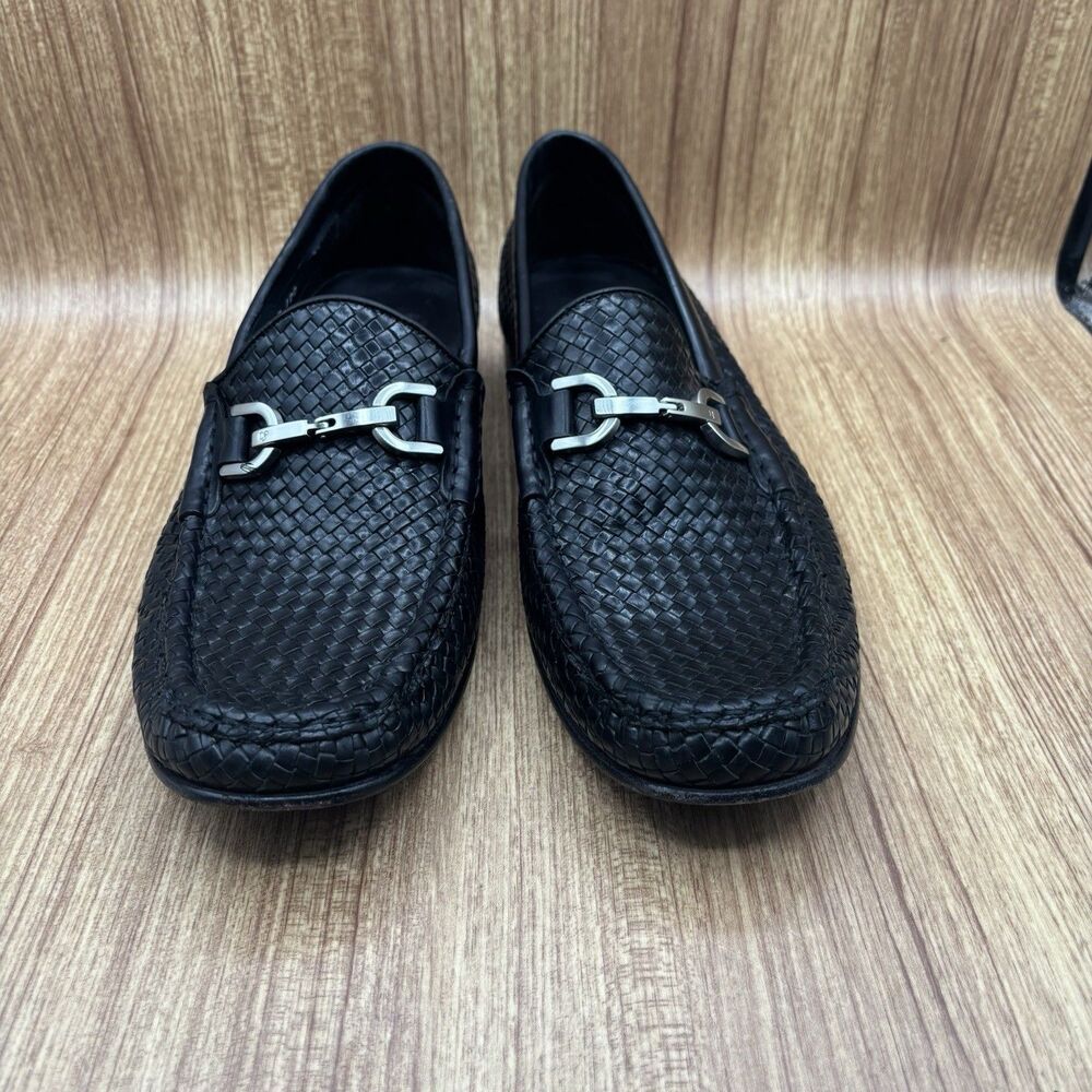 Donald‎ J Pliner Nadim Loafers Mens 13 M Black Woven Leather Bit Made in Italy - Picture 2 of 8